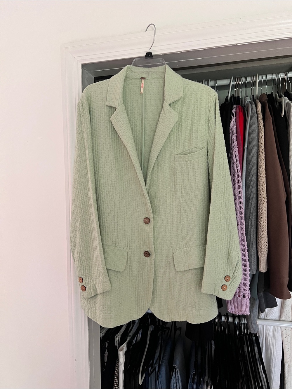 Free People Light Green Textured Blazer